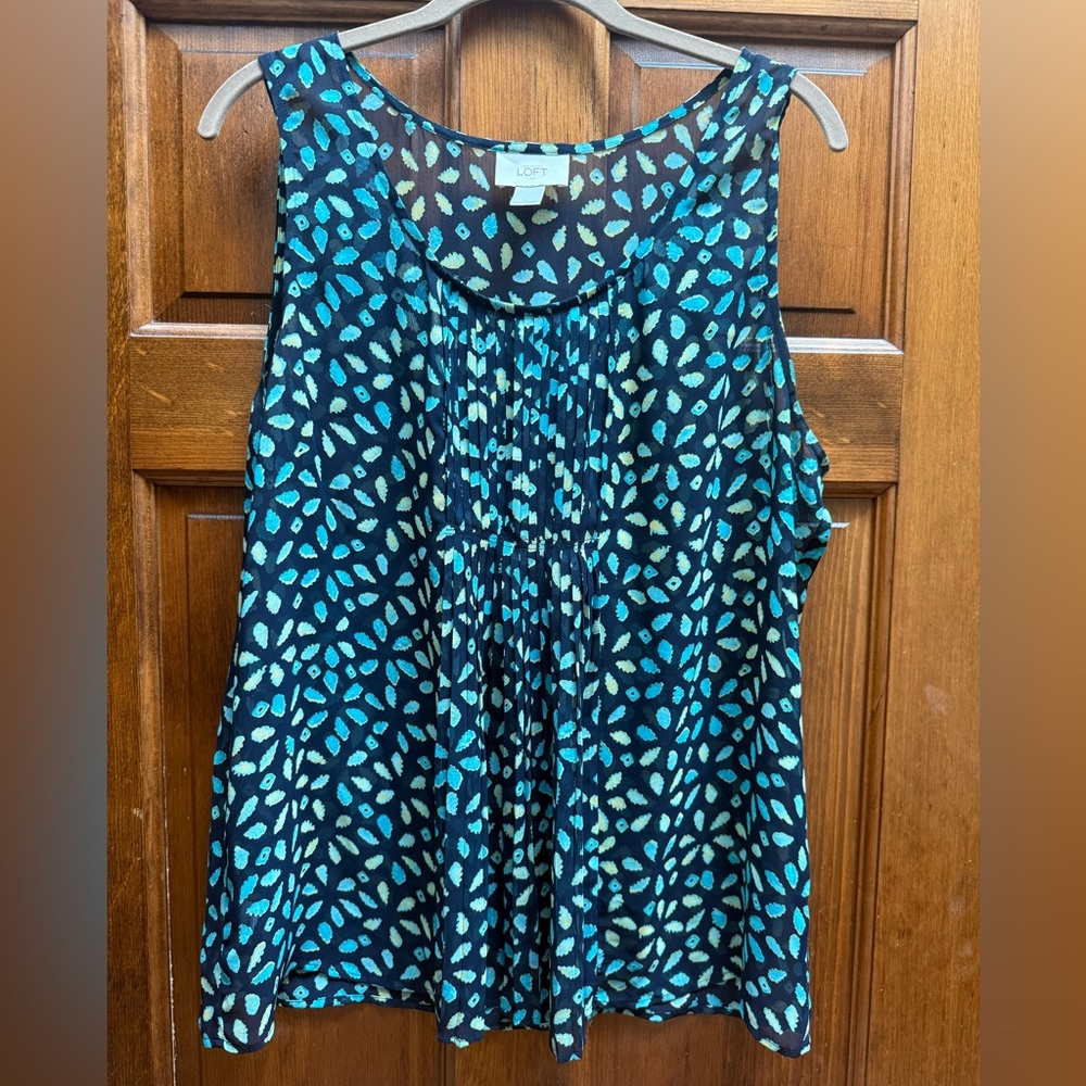 LOFT Blue and Black Ruched Sleeveless Tank Top